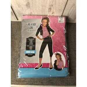 Girl's Black Pink Polka Dot Greaser Girl 4 Pc 50s Costume Size Large (12-14)